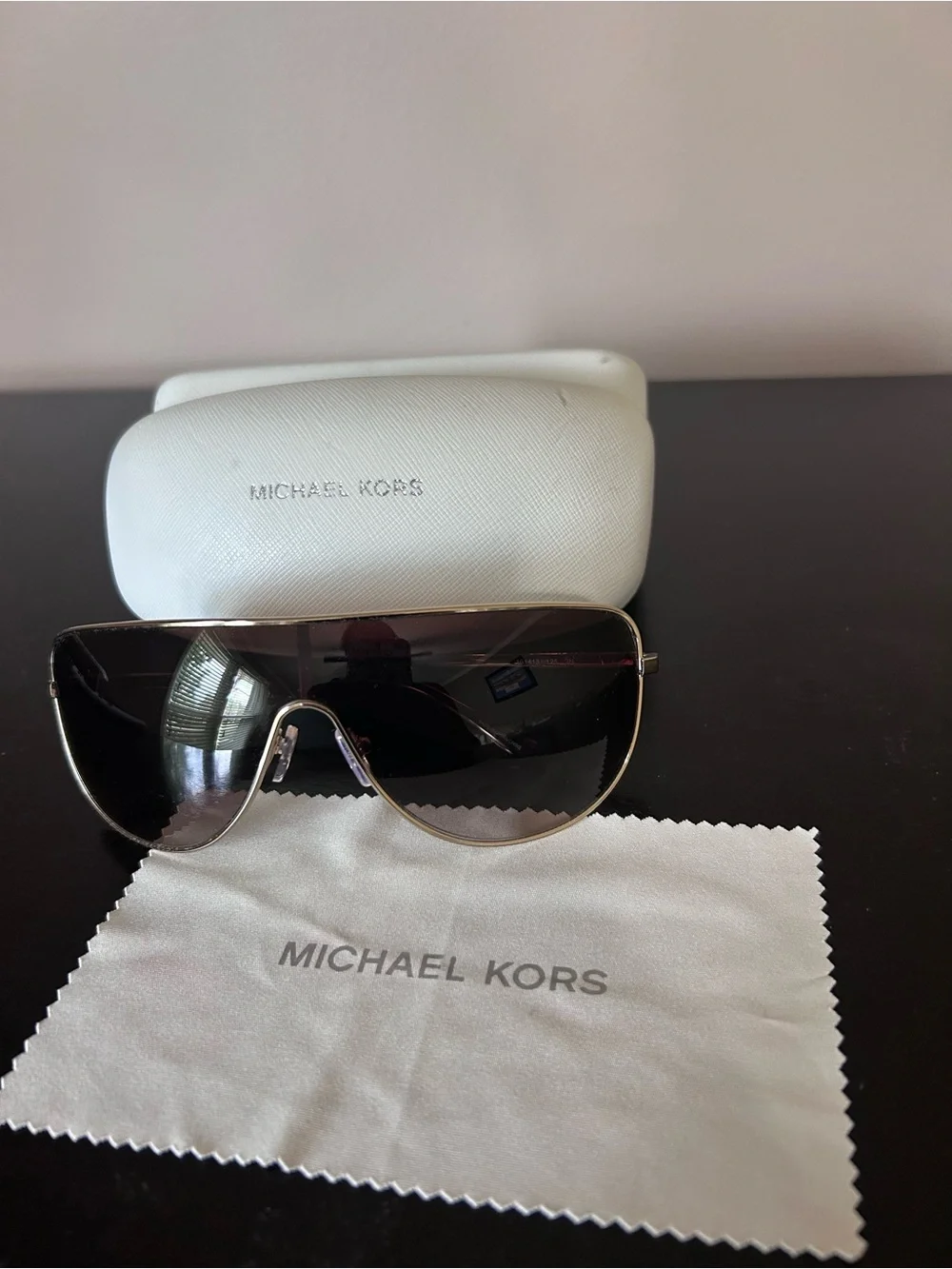 Michael Kors Oversized Shield Aviator Sunglasses – Gold & Black 🖤✨